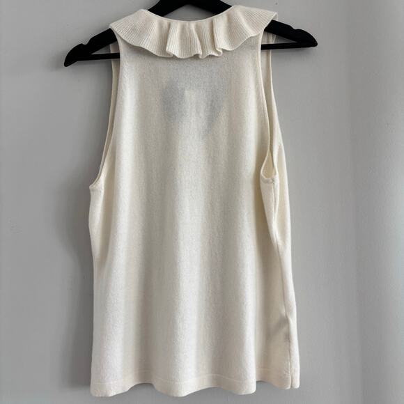 NEW Ann Taylor Cashmere Women's Cream Sweater Sleeveless Ruffled V-Neck Size L - Picture 3 of 6